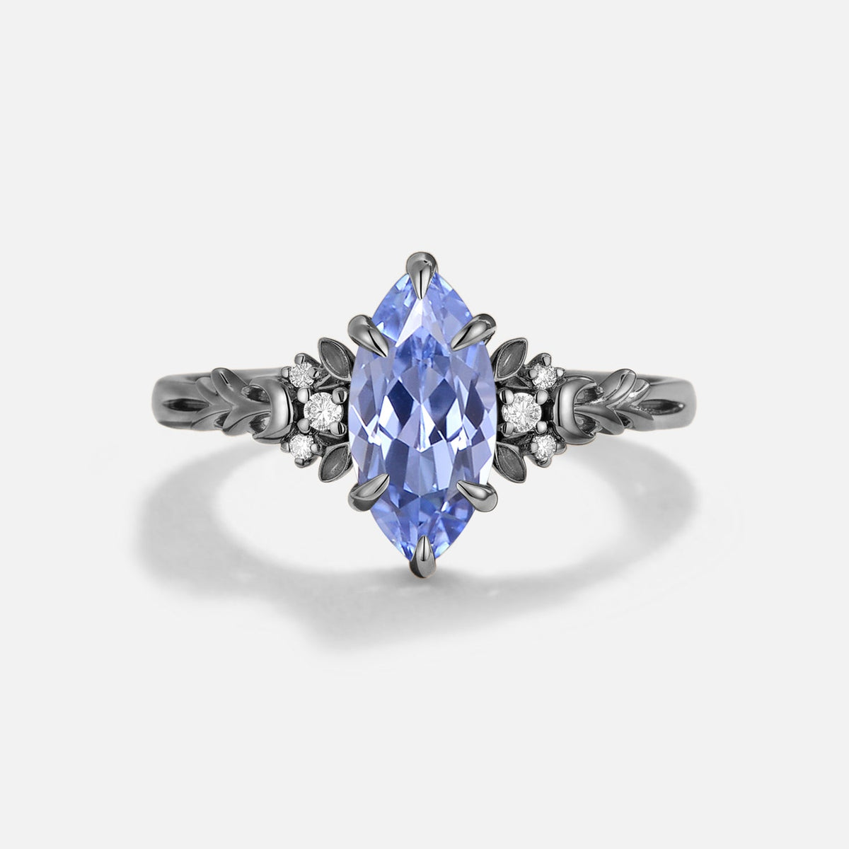 Marquise Lab Cornflower Sapphire Engagement Ring