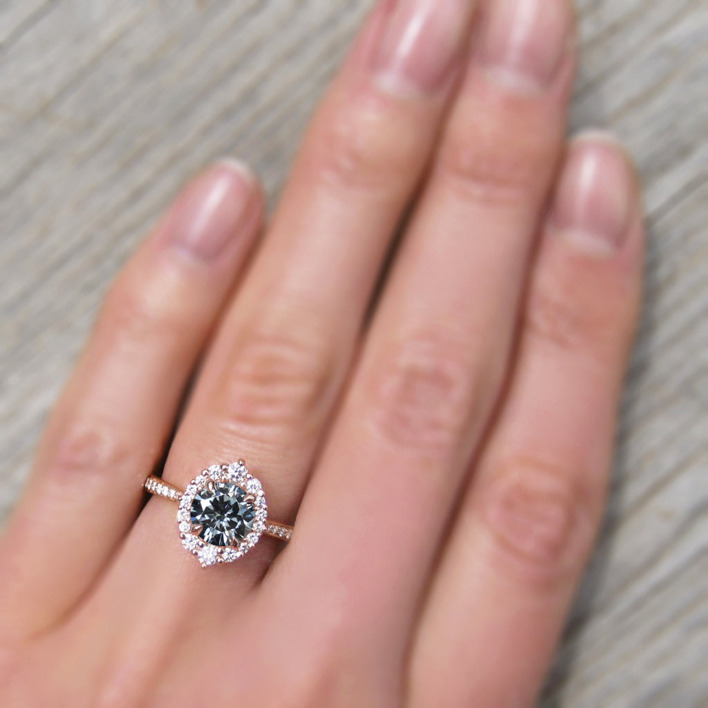 ・EMERSON・Charles & Colvard Grey Moissanite Center, Diamond Halo (1.27ctw+)