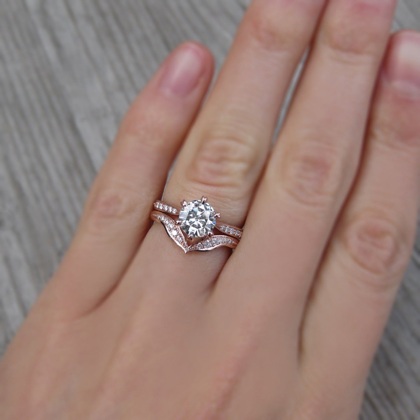 ・CAMILLE・Moissanite Center, Twig Textured Diamond Band (1ct Center)