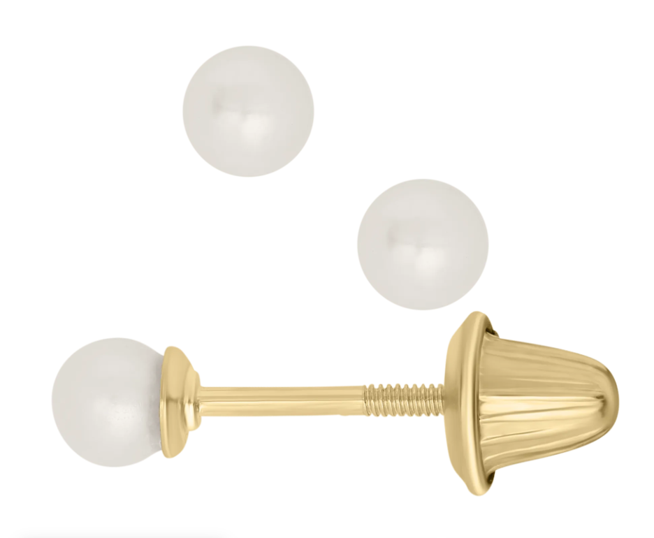 KK 14KY 3mm Cultured White Pearl Screwback Earrings