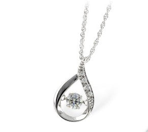 14K White Gold Teardrop Dancing Diamond Necklace