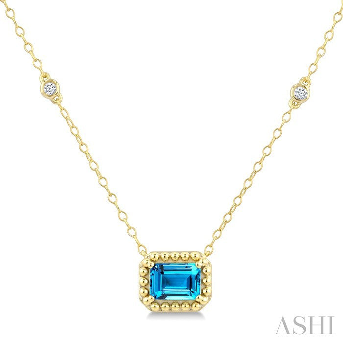 Emerald Shape Gemstone & Halo Diamond Station Necklace