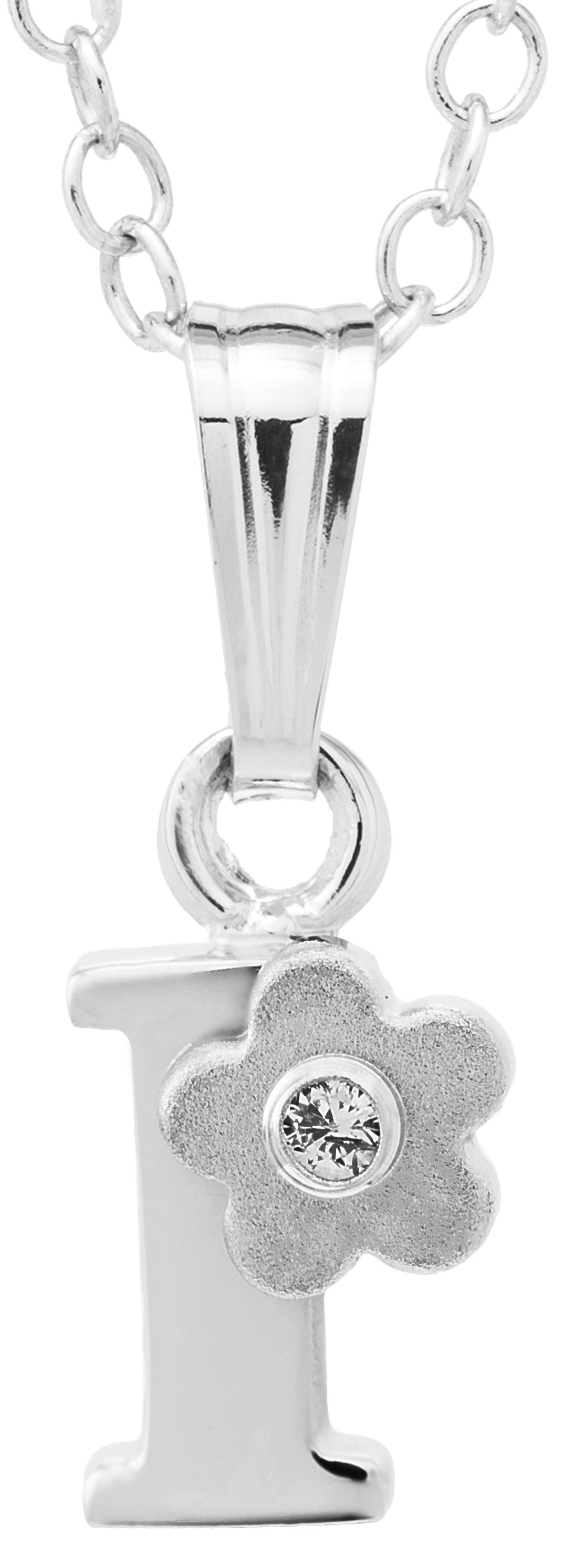 Sterling Silver Initial Diamond Flower "I" Necklace (15 inch)
