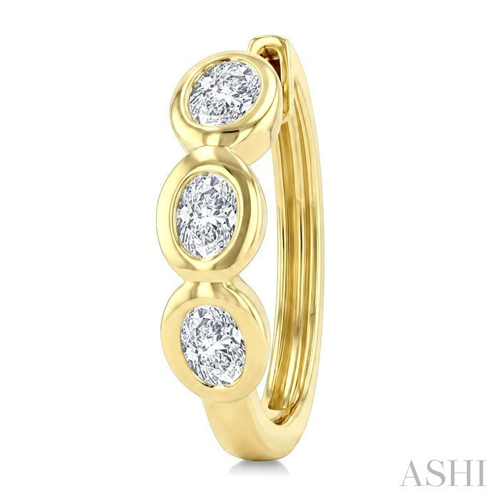 Oval Shape Bezel Diamond Huggie Earrings