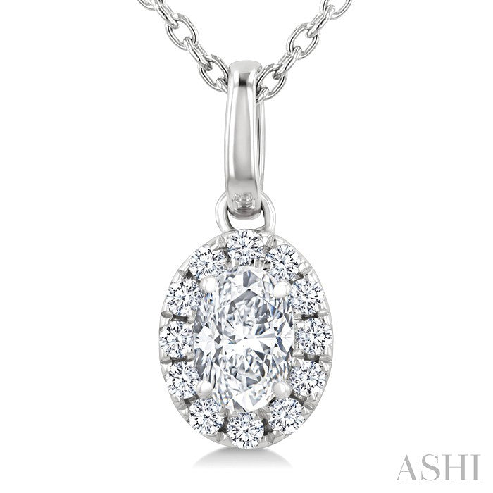 Oval Shape Halo Diamond Fashion Pendant
