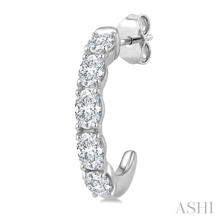 Oval Shape Diamond Fashion Half Hoop Earrings