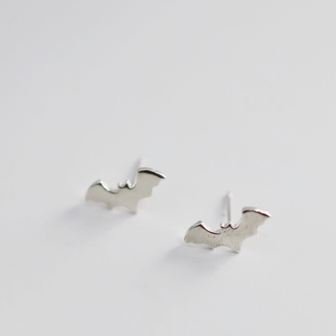 Bat Stud Earrings in Sterling Silver; Halloween Spooky Earrings / READY TO SHIP