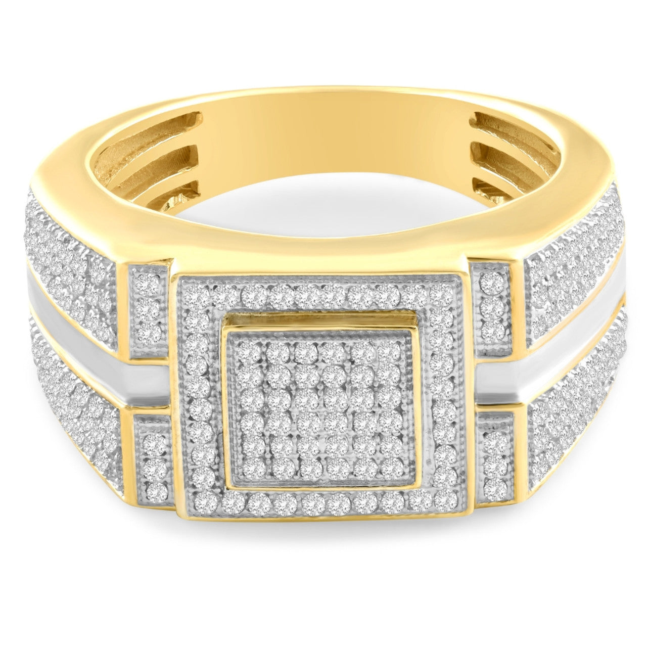 Men's 1/4 CT. T.W. Diamond Micro Cluster Square Stepped Ring in 10K Yellow Gold