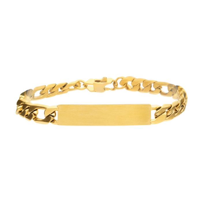 18K Gold IP Engravable Double ID Plate with Curb Chain Bracelet