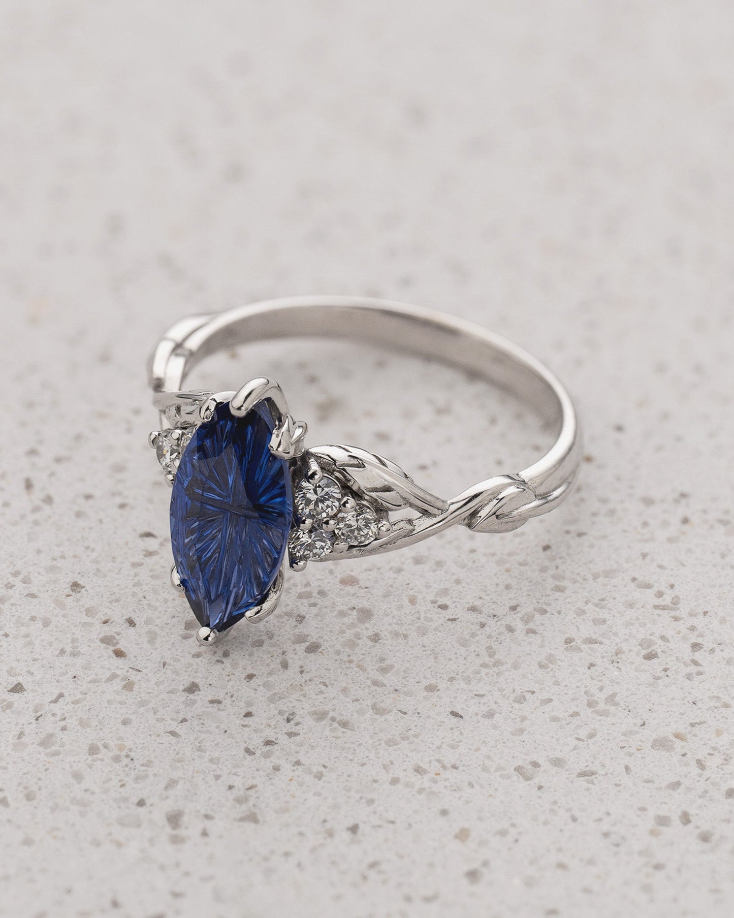 Timeless Engagement Ring with Marquise Fantasy-Cut Blue Sapphire / Gloria