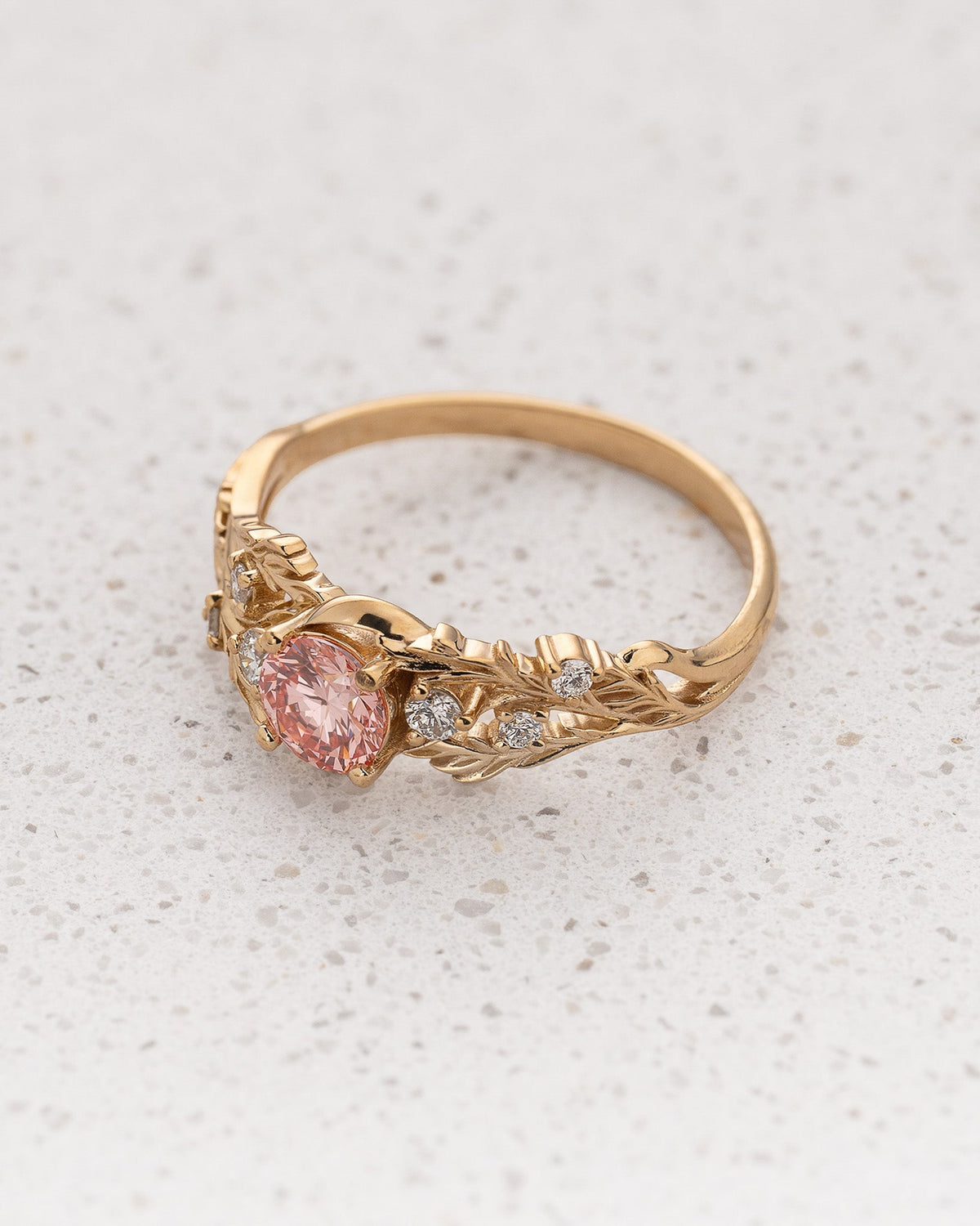 Forest Motif Engagement Ring with Round Pink Diamond / Japanese Maple