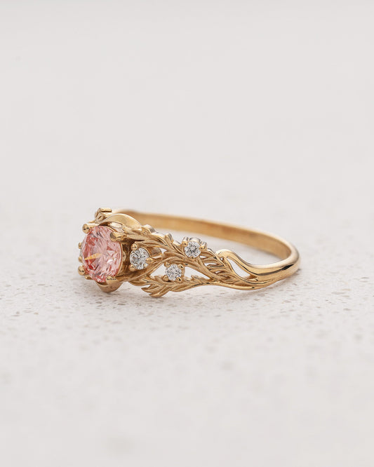 Forest Motif Engagement Ring with Round Pink Diamond / Japanese Maple