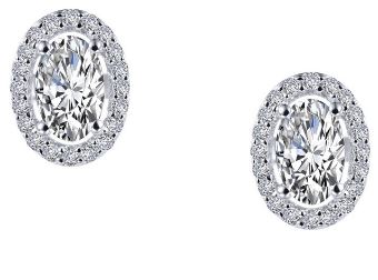 SS Bonded w/ Plat Oval Halo Earring Pair w/ Lassaire sim. dias 1.26ctTW