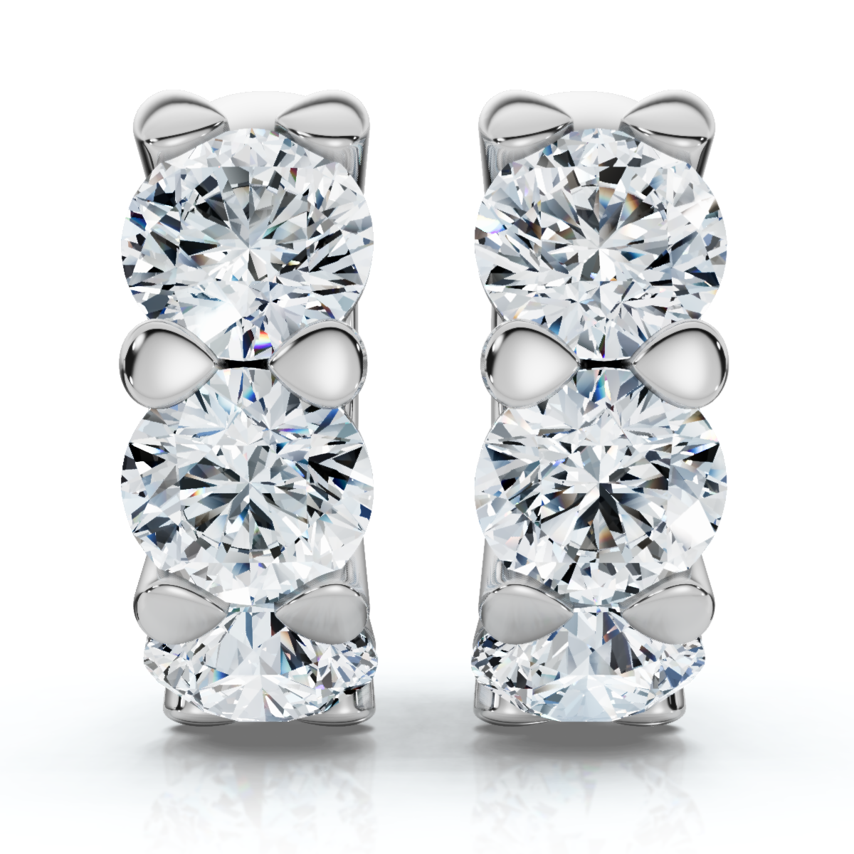 3Ct Diamond Huggie Hoop Earrings 1/2" Tall Lab Grown Silver