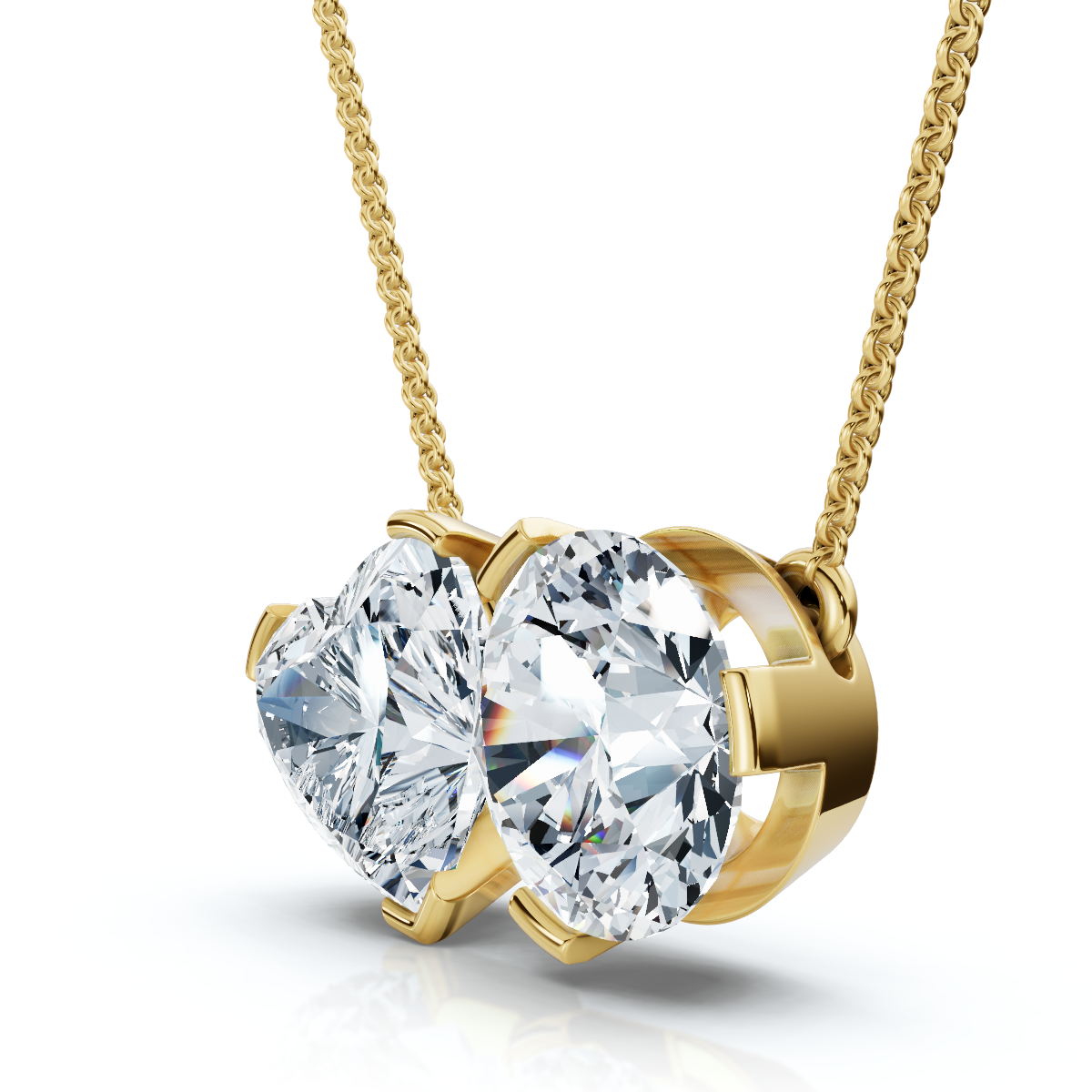 2Ct TW Toi et Moi Heart and Round Diamond Pendant 14k Gold 18" Chain Lab Grown