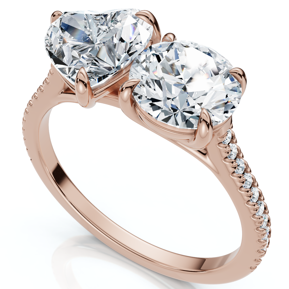 2 1/10Ct Toi et Moi Heart and Round Diamond Ring 14k Gold or Platinum Lab Grown