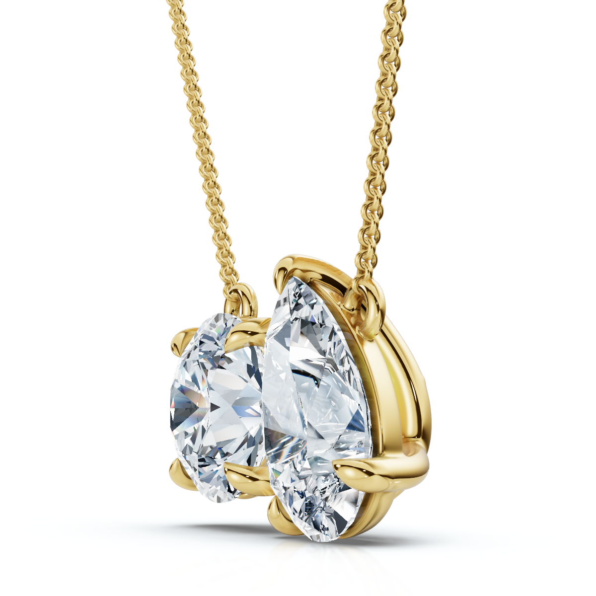 2Ct TW Toi et Moi Pear and Round Diamond Pendant 14k Gold 18" Necklace Lab Grown