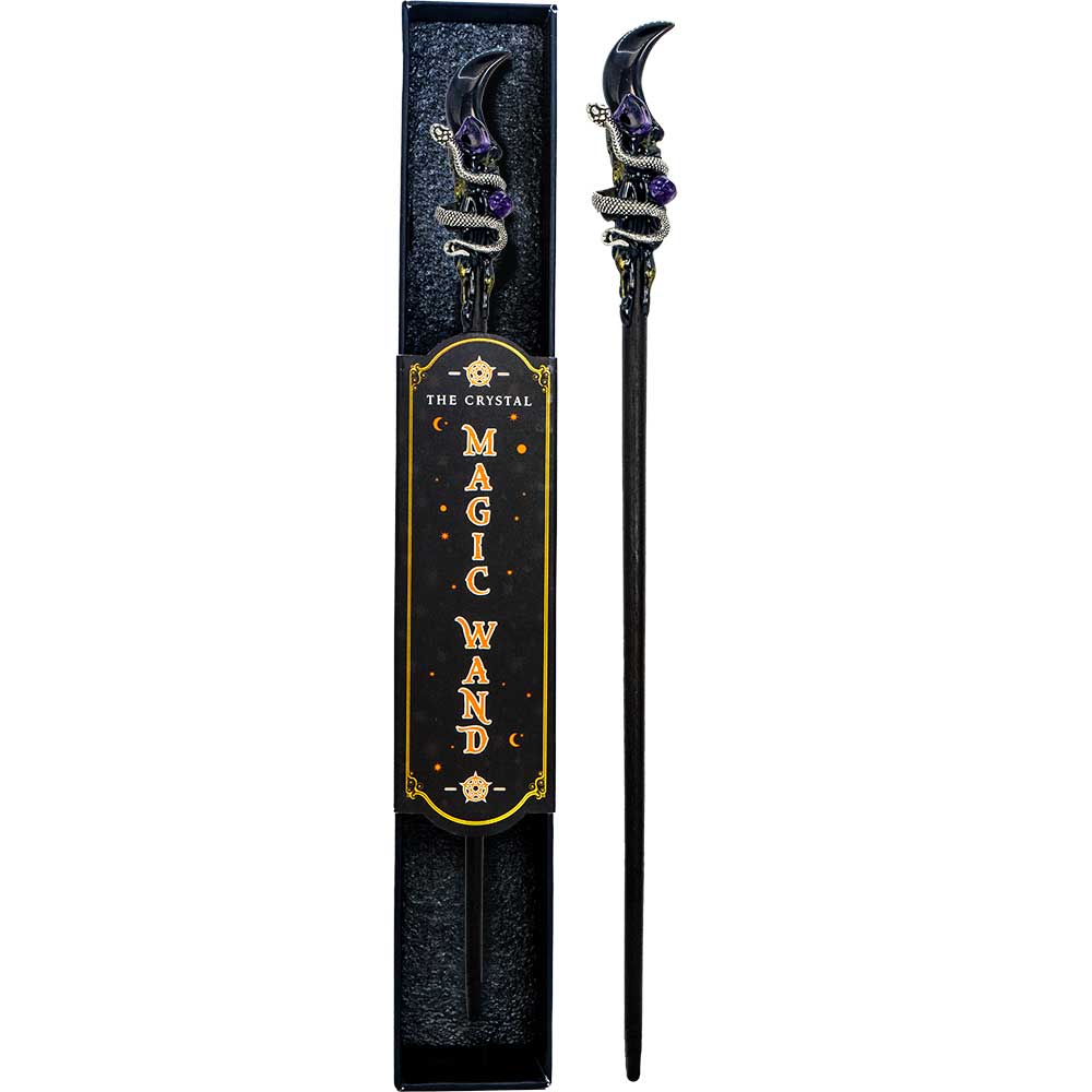 Magic Wand w/ Gift Box - Black Obsidian Moon & Snake