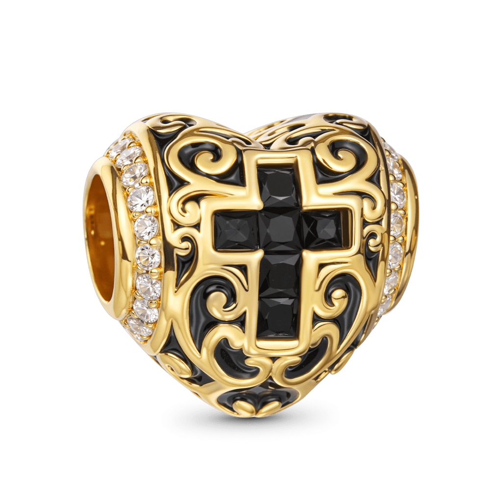 Gnoce Heart-shaped Retro Cross Charm