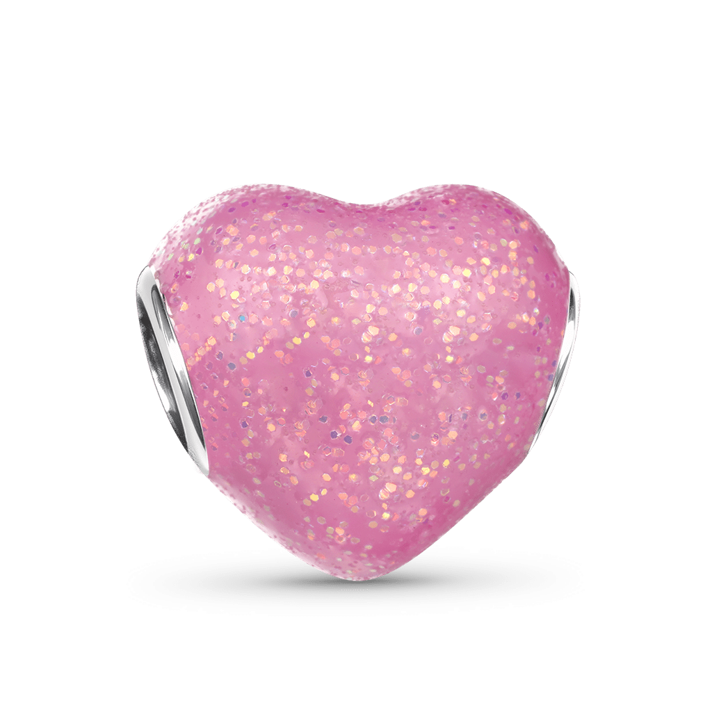 Gnoce Heart-shaped Glitter Pink Enamels Engravable Charm