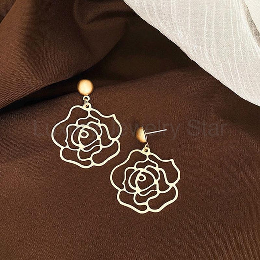 Hollow Metal Rose Earrings - image 2