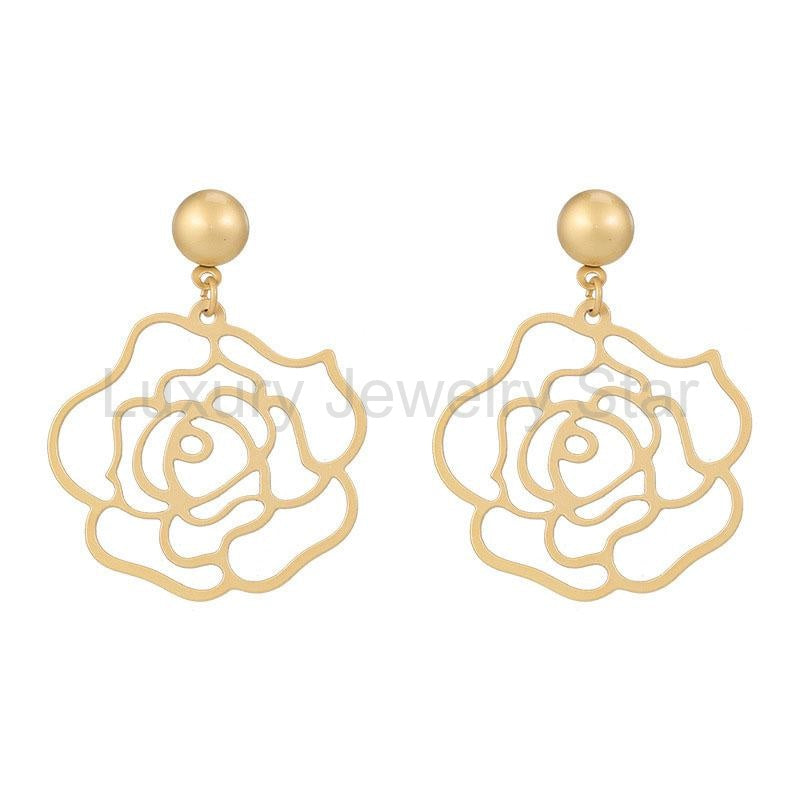 Hollow Metal Rose Earrings - image 4