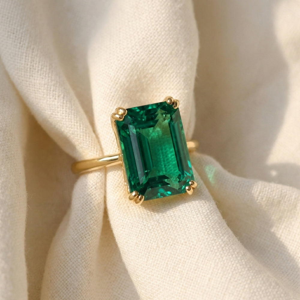 Certified 6 3/4Ct Emerald Solitaire Ring 14k Gold Lab Grown