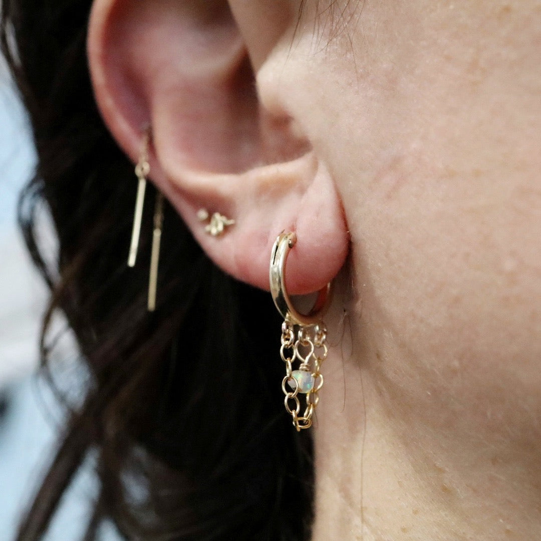 Opal Gemstone And Chain Drop Hoop Earrings in 14 karat Gold fill / READY TO SHIP