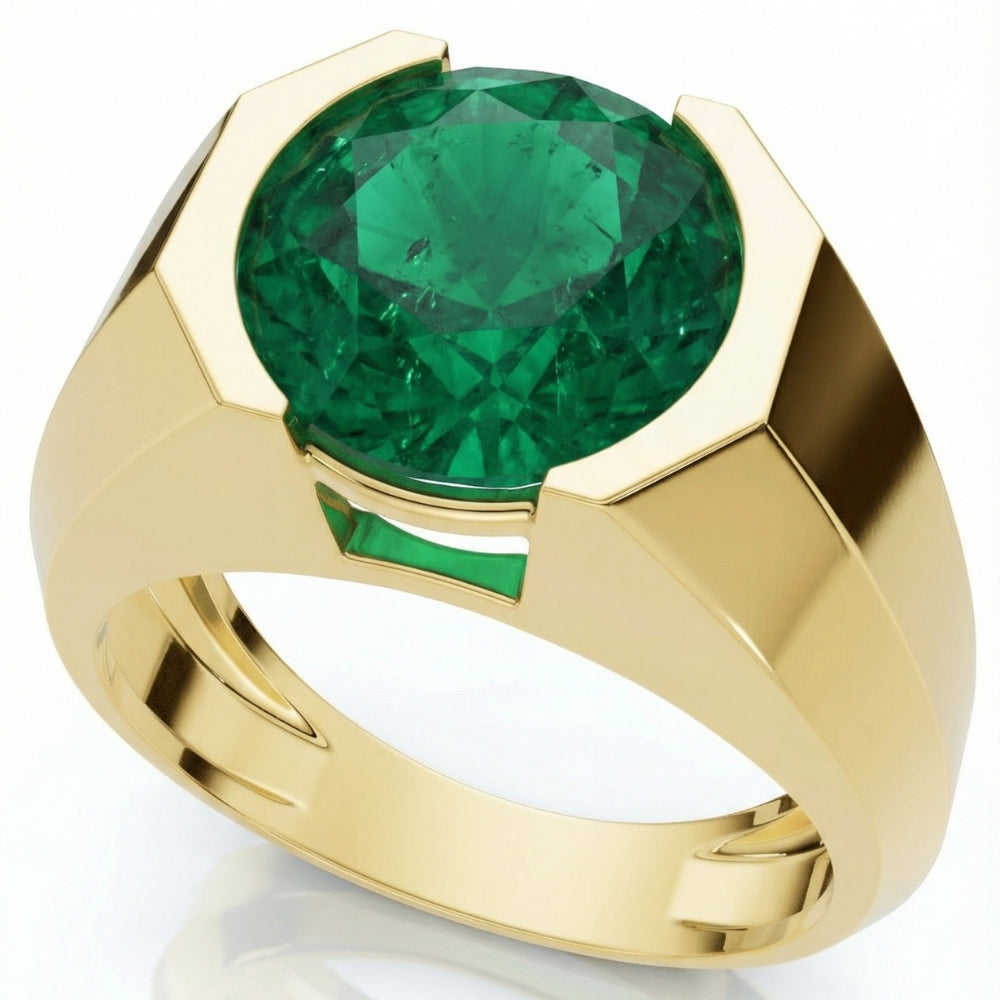 Certified 2.69Ct 9mm Emerald Solitaire Elon Ring 14k Gold Lab Grown