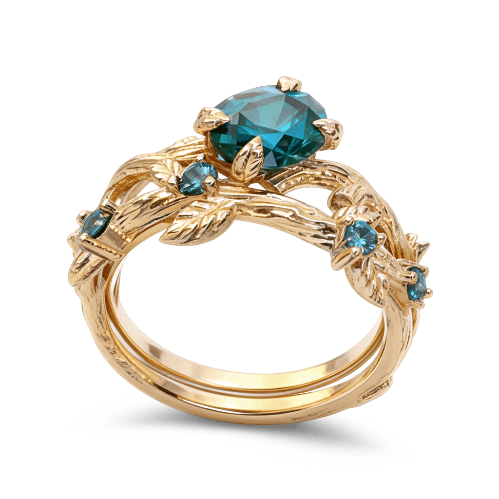 Gnoce Nature-Inspired Oval-cut Leaf Engagement Ring Set