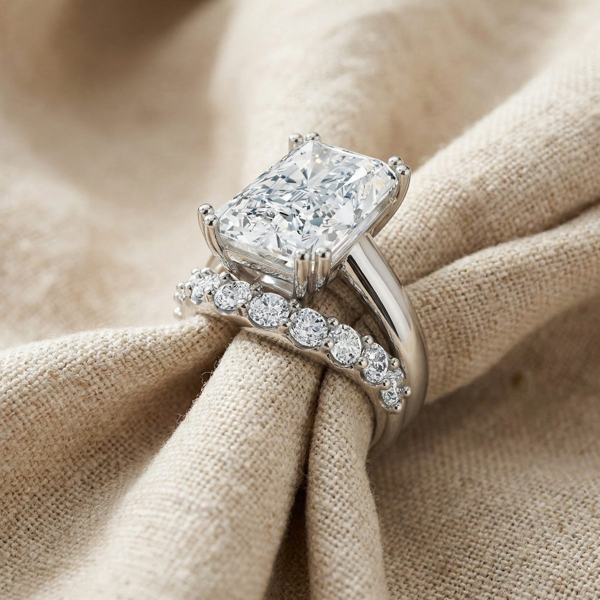 Certified 8Ct Radiant Cut Diamond Engagement Ring Set 14k Gold Lab Grown