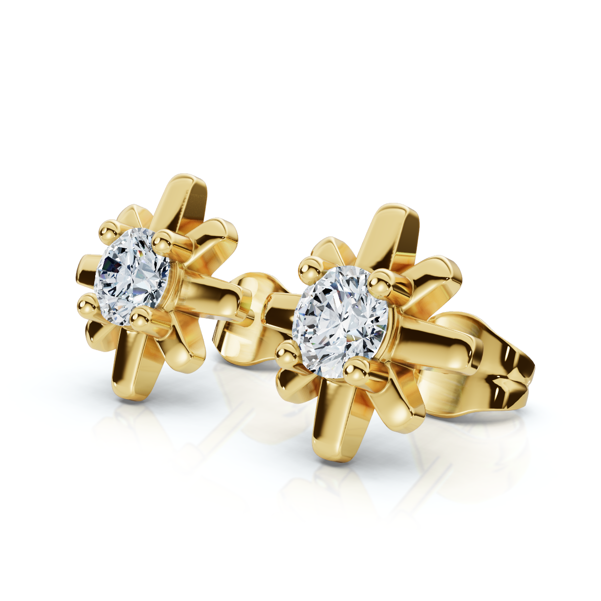1/3Ct Diamond Starburst Diamond Studs 14k Gold Lab Grown Earrings 1/3" Wide