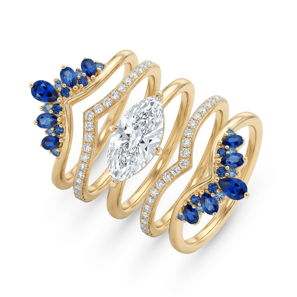 Gnoce Marquise-Cut Engagement Ring Set