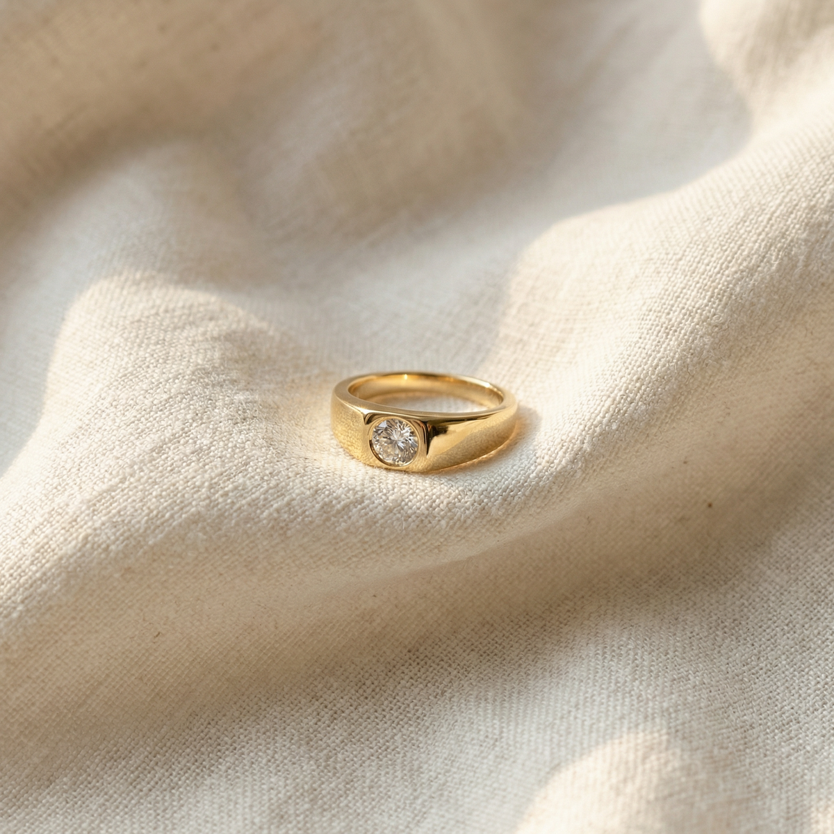 1Ct Men's Diamond Ring Yellow Gold Lab Grown