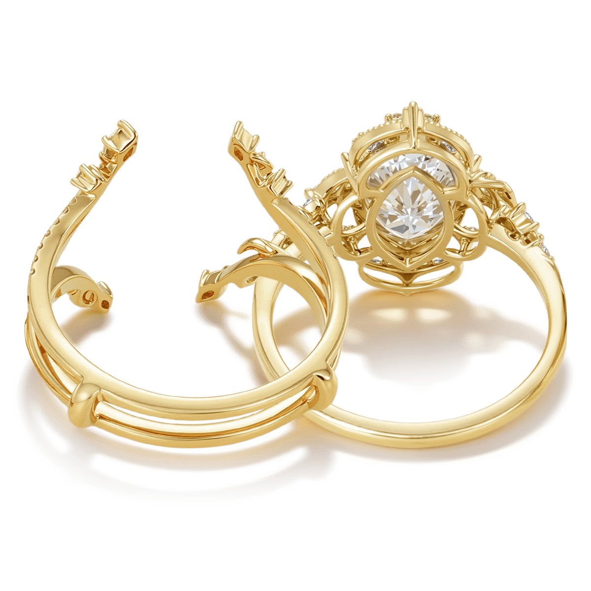 Gnoce Retro Style Leaf Marquise-Cut Engagement Ring Set