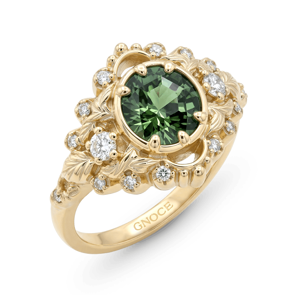 Gnoce Nature-Inspired Leaf Round-Cut Engagement Ring