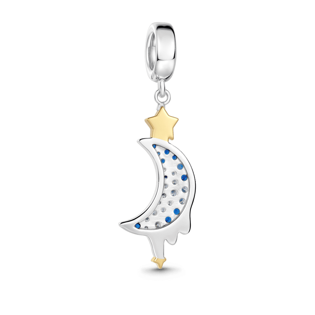 Gnoce Moon & Star Charm Platinum-plated Silver Blend