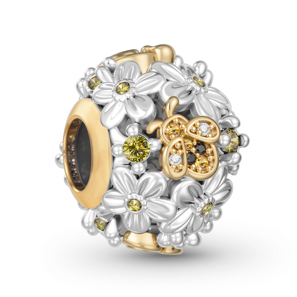 Gnoce Bee Flower Charm Platinum-plated Silver Blend