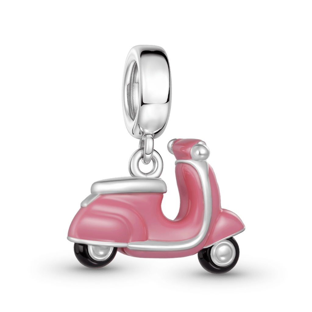 Gnoce Pink Motorcycle Charm Platinum-plated Silver Blend