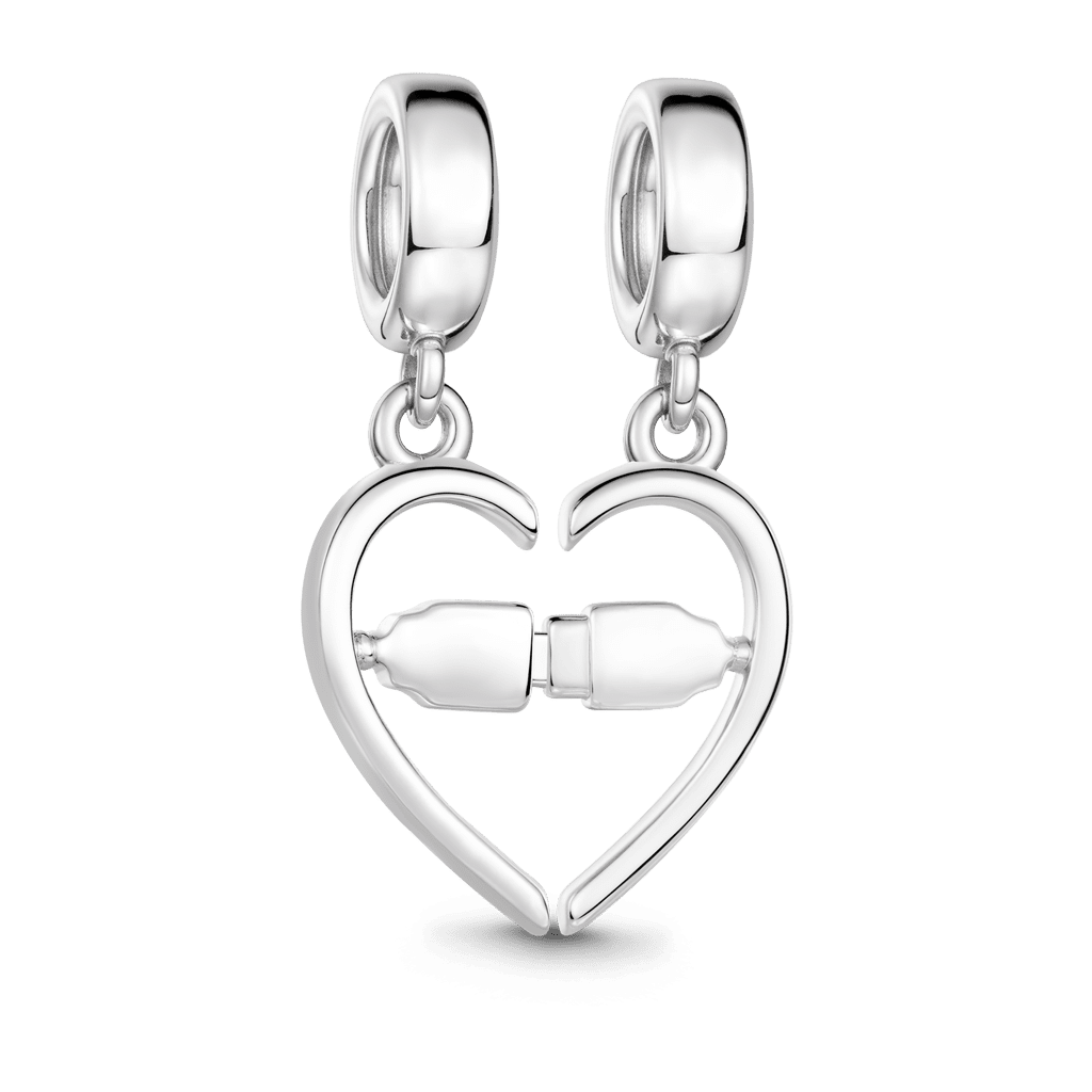 Gnoce Splittable Heart Engravable Charm Platinum-plated Silver Blend