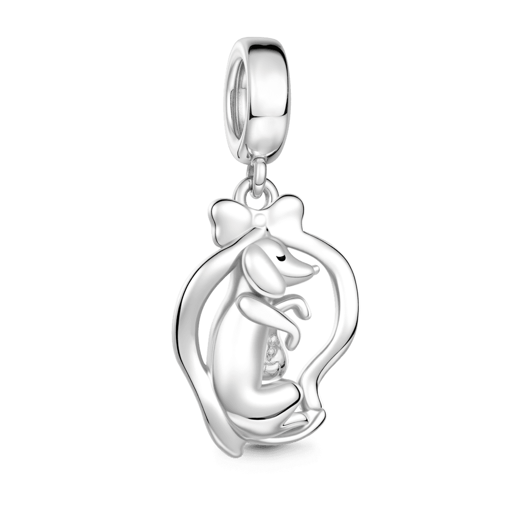 Gnoce Mother Dog & Puppy Charm Platinum-plated Silver Blend