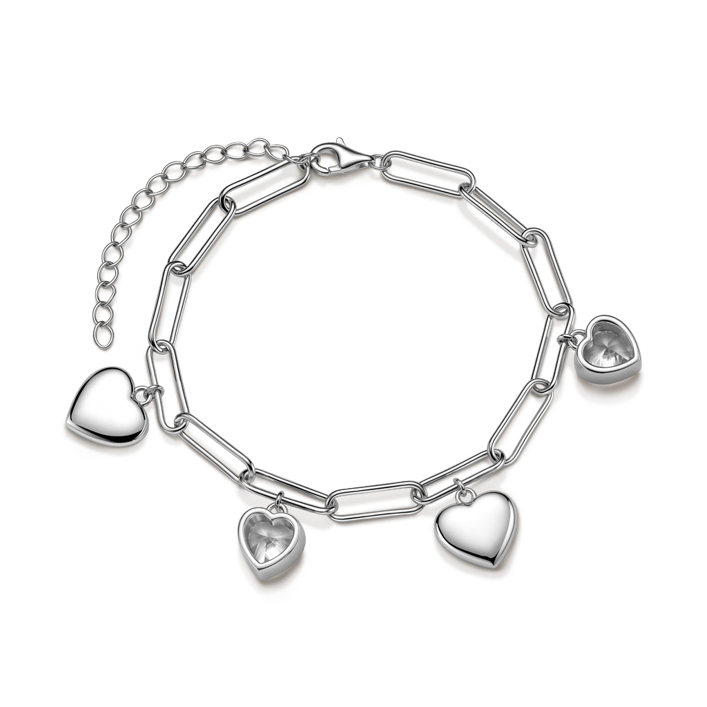 Gnoce Heart Engravable Chain Bracelet Platinum-plated Silver Blend