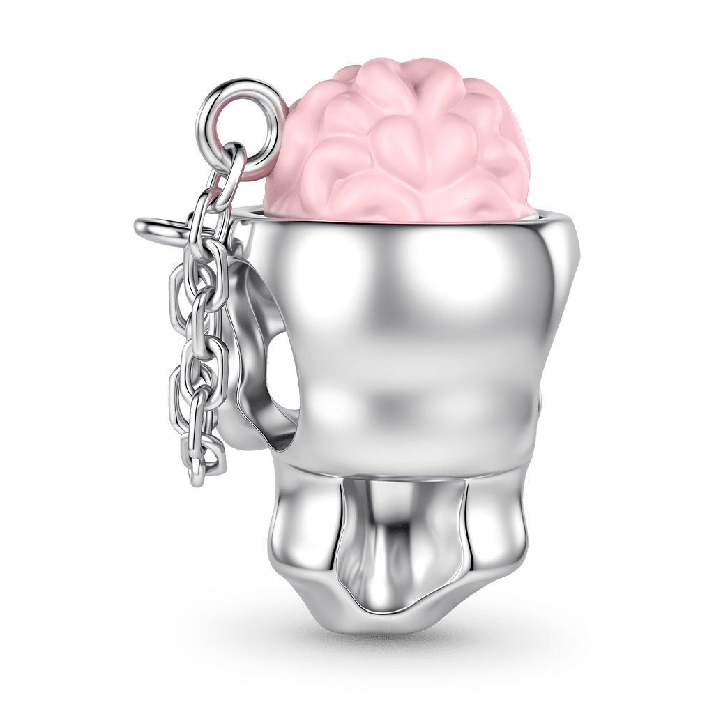 Gnoce Skull Brain Charm Platinum-plated Silver Blend