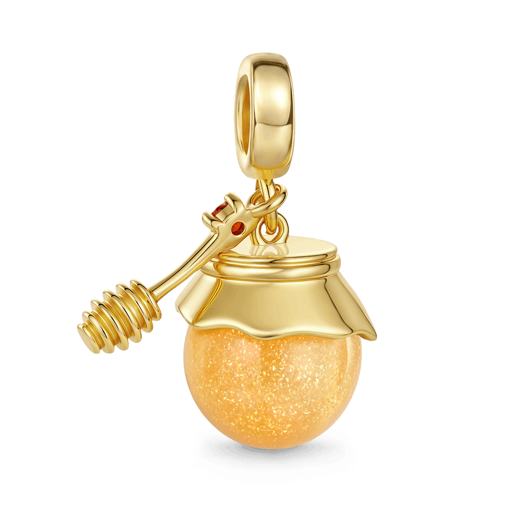 Gnoce Honey Jar & Spoon Charm Platinum-plated Silver Blend