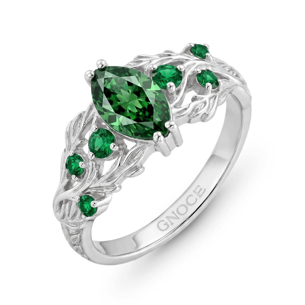 Gnoce Vine Green Marquise-Cut Engagement Ring Platinum-plated Silver Blend