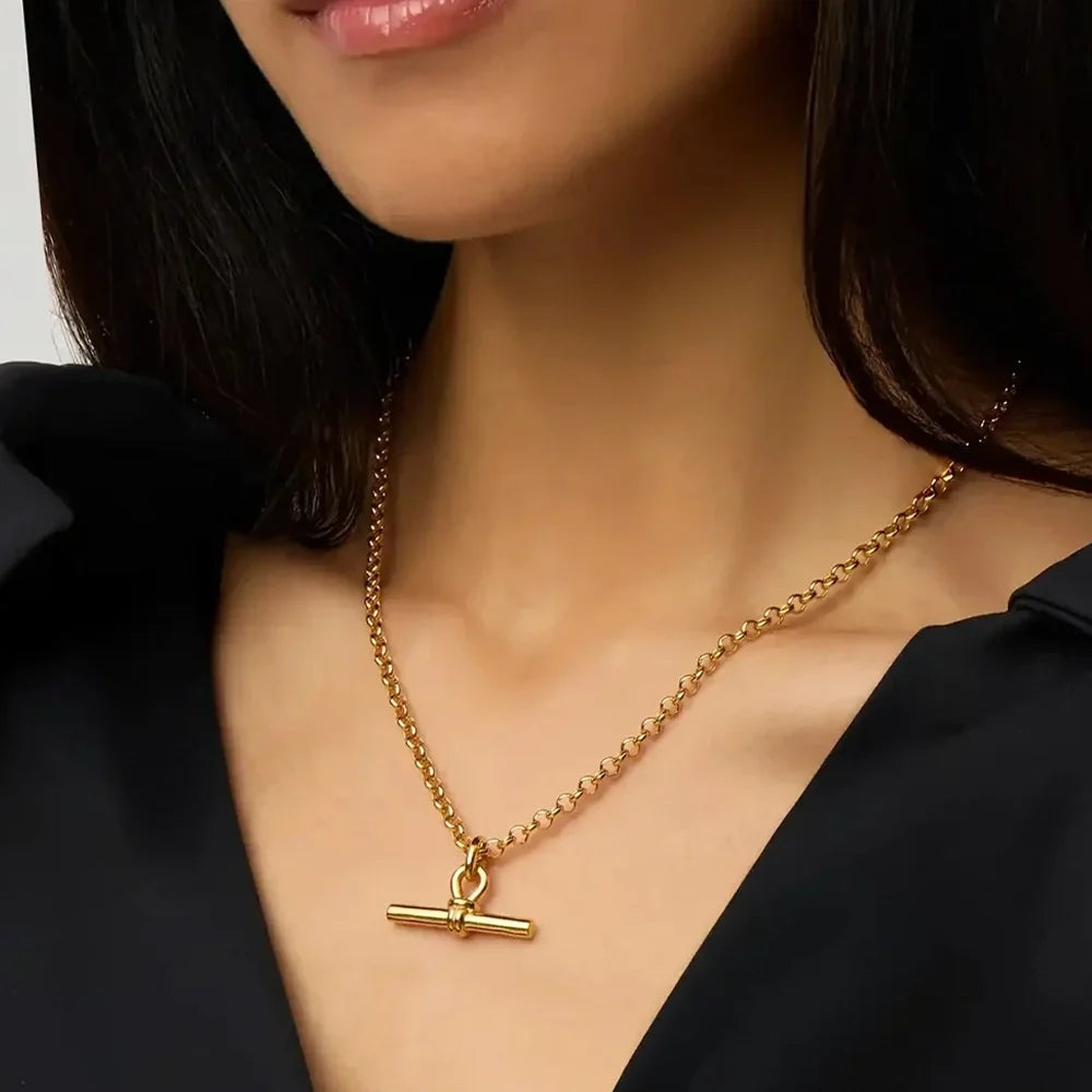 The T-Bar Link | Yellow Gold Plated Chunky Silver Chain Necklace