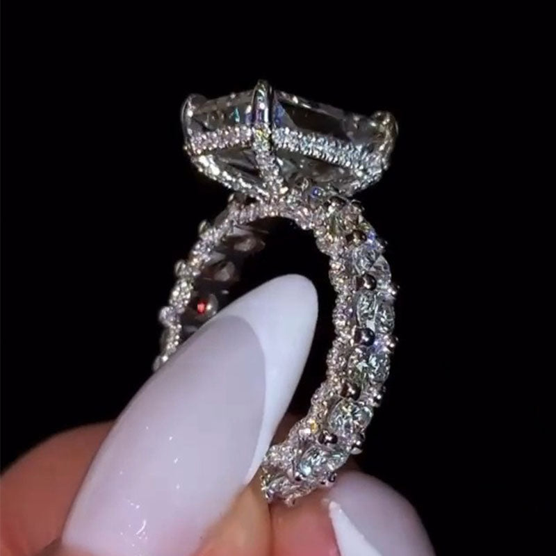 Gorgeous Radiant Cut Pave Sterling Silver Engagement Ring