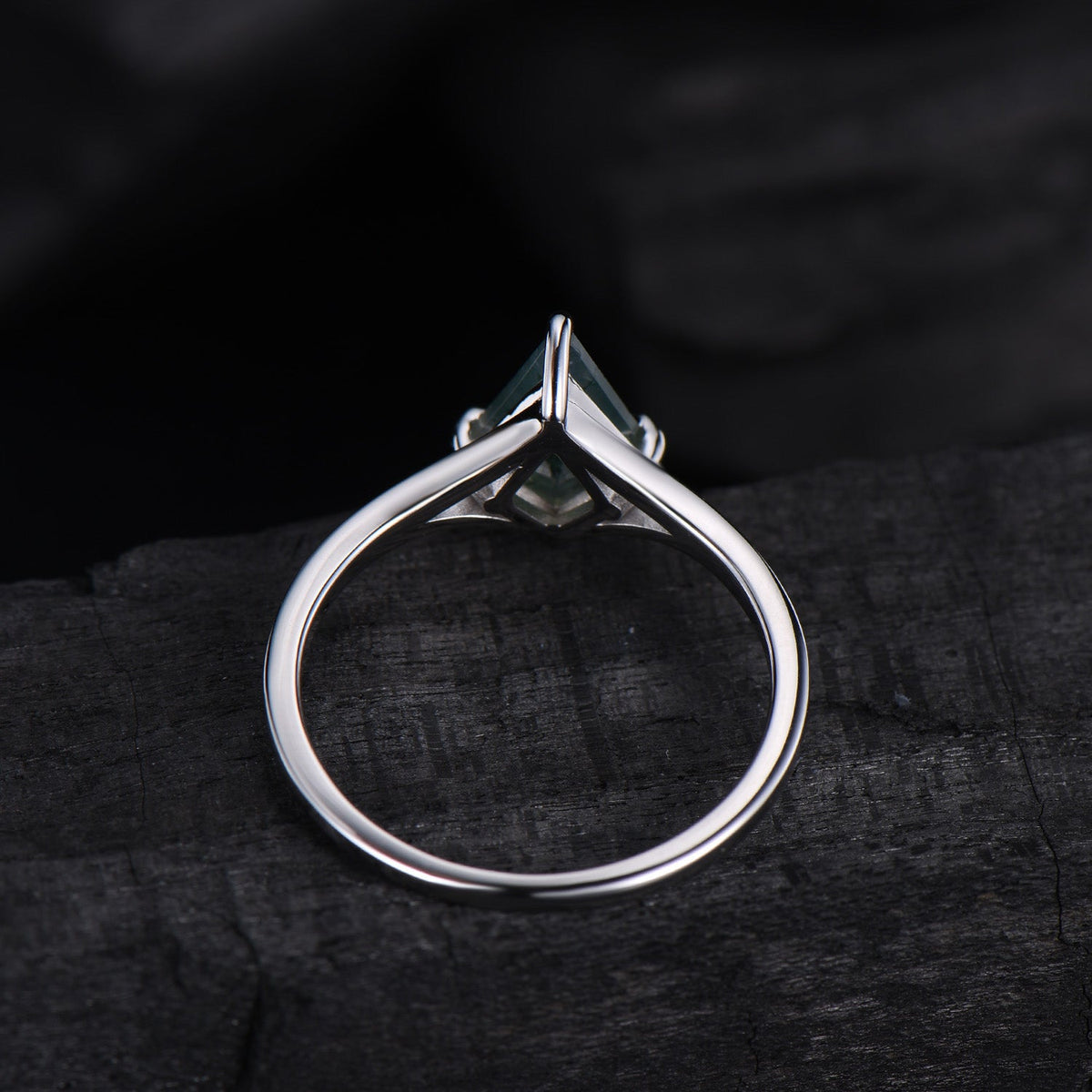Kite Cut Moss Agate Engagement Ring | Split Shank Minimalist Promise Ring