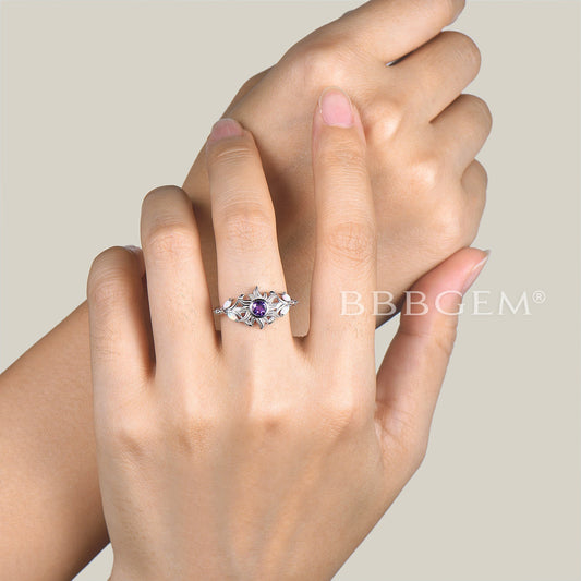 Round Cut Natural Amethyst Rapunzel Sun Engagement Ring Opal Accent Ring