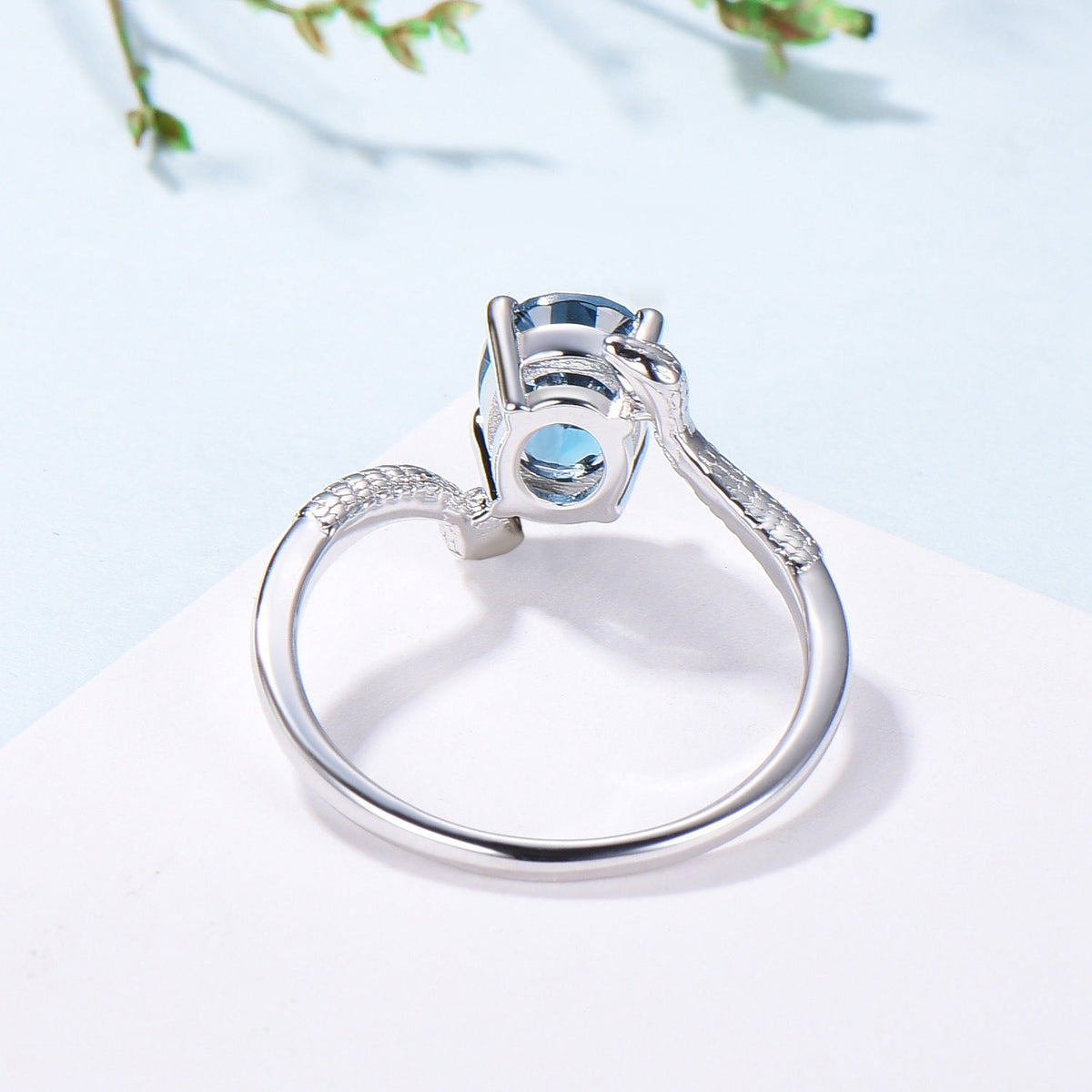 Snake Ring: London Blue Topaz, Citrine, Handmade Gold Anniversary Ring